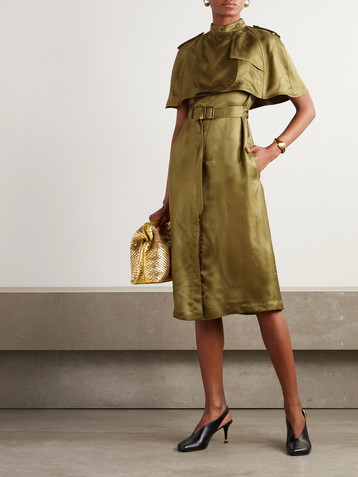 Burberry Layered belted satin-twill midi dress