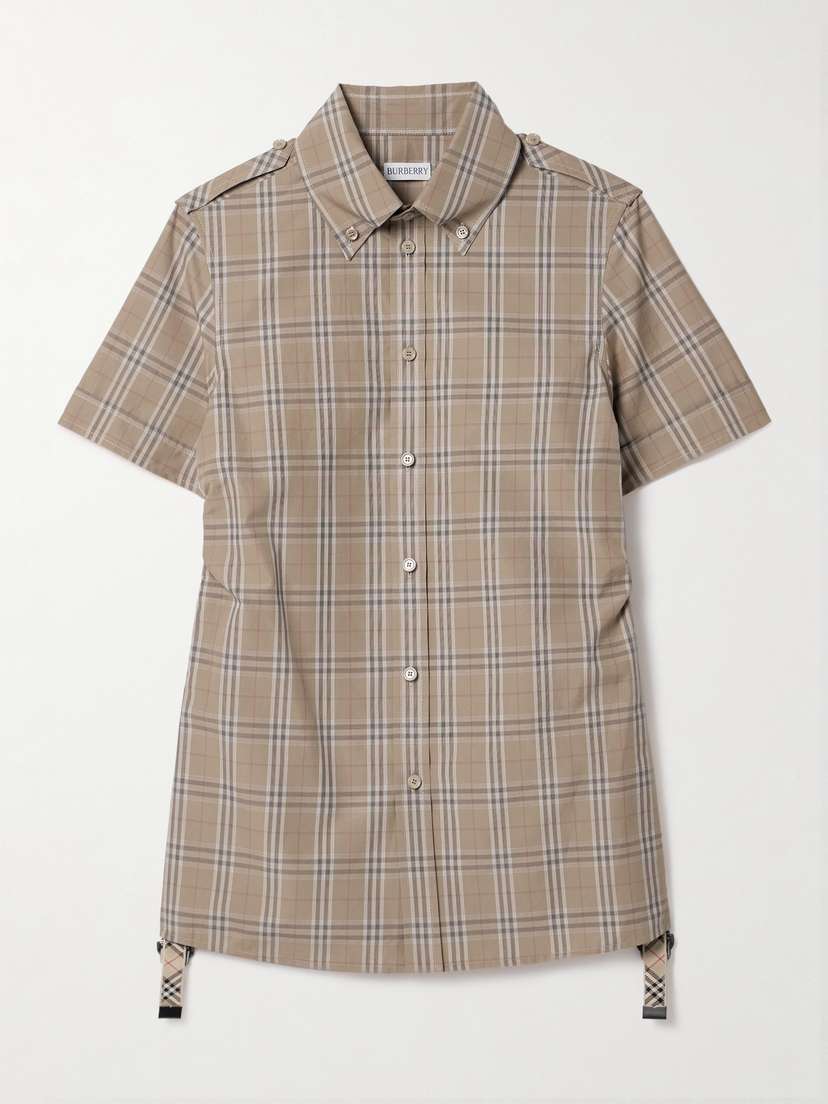 Burberry Buckled Ruched Checked Cotton-poplin Shirt