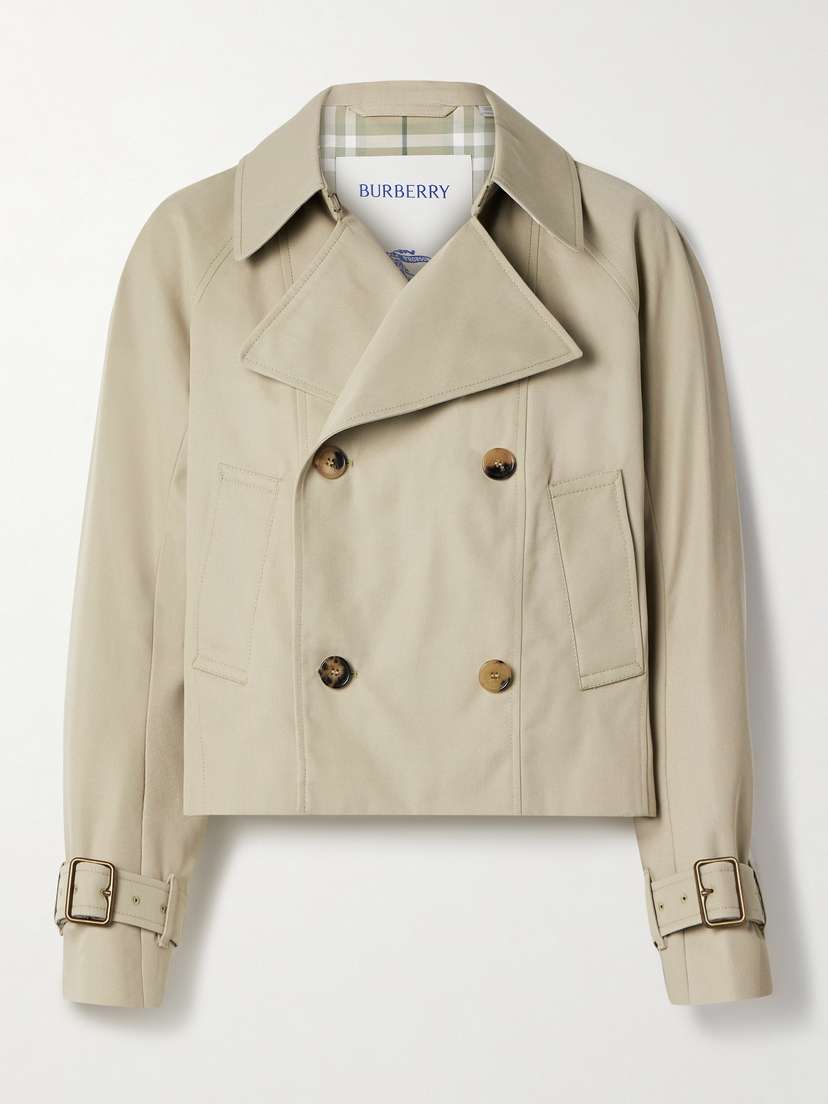 Burberry Double-breasted Cropped Gabardine Trench Coat