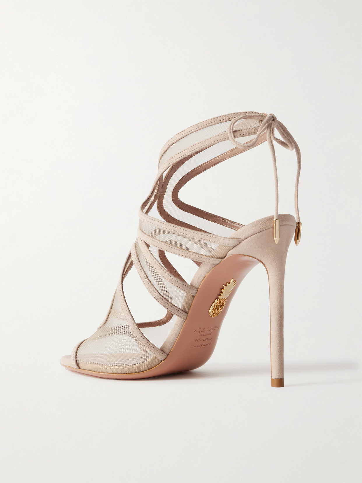 Aquazzura Spirit 105 Mesh-trimmed Suede Sandals In Neutrals