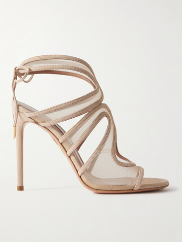 AQUAZZURA Spirit 105 mesh-trimmed suede sandals