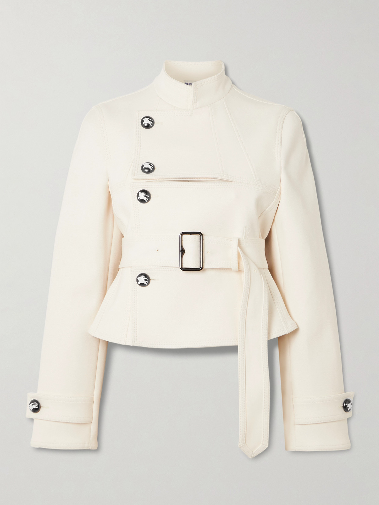 Burberry Embellished Belted Canvas Jacket In Off-white
