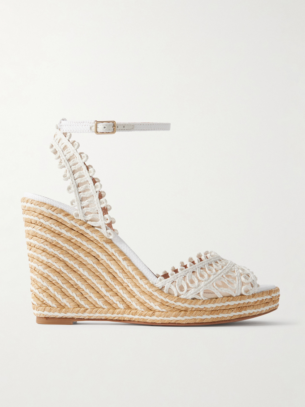 Aquazzura Kahlo Mesh-trimmed Raffia Wedge Espadrilles In White