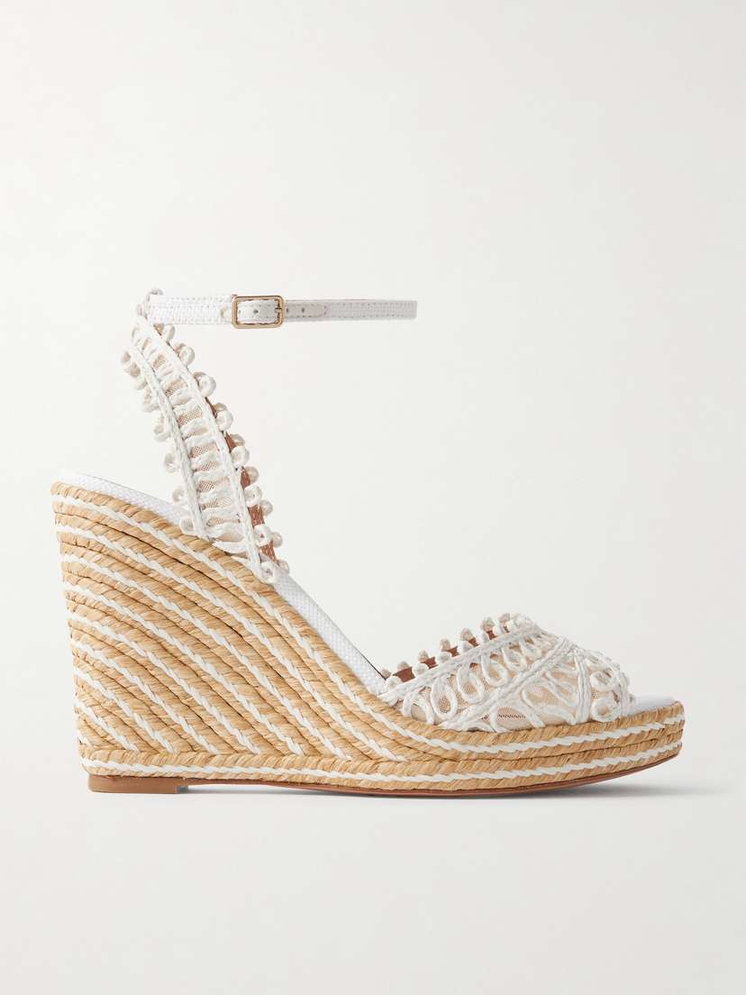 Aquazzura Kahlo Mesh-trimmed Raffia Wedge Espadrilles