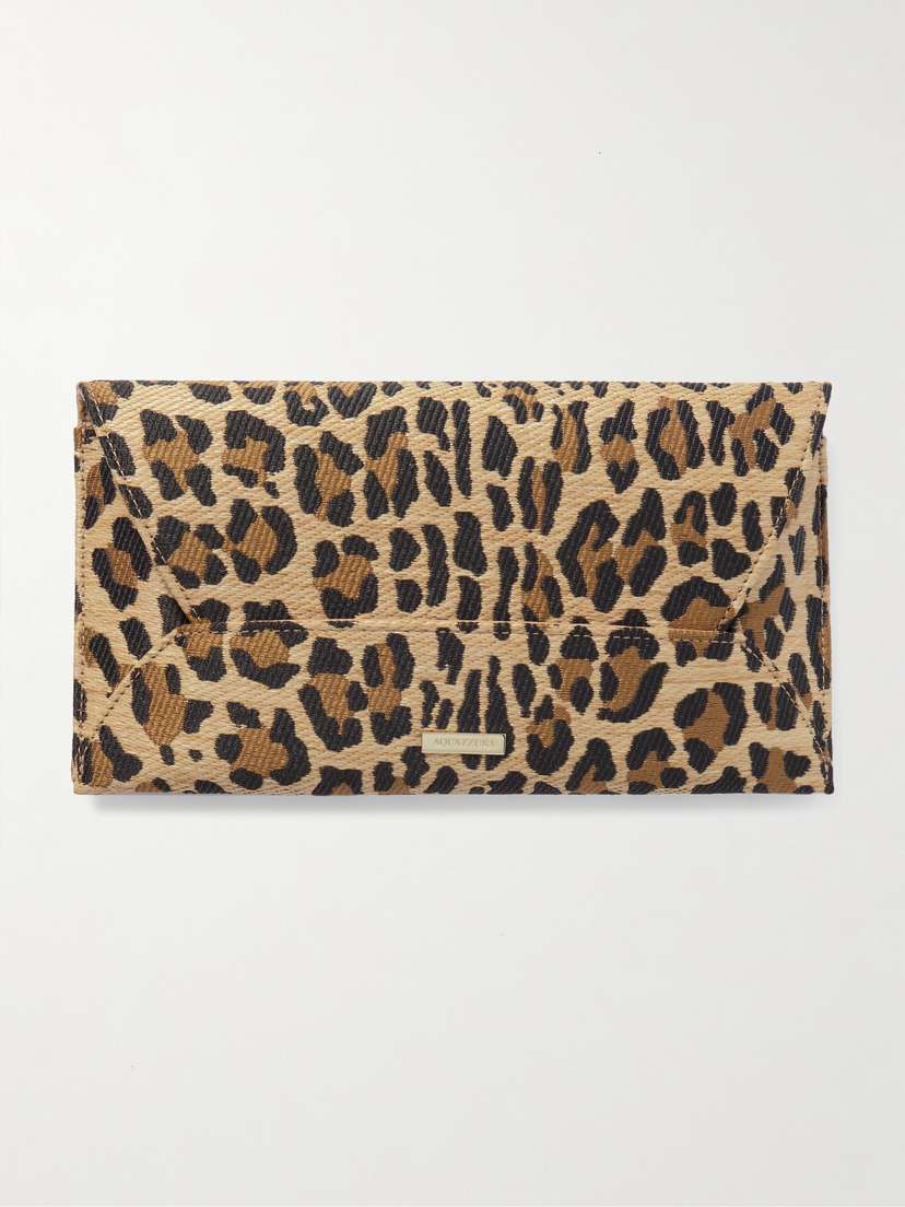 Aquazzura Leather-trimmed Leopard-print Raffia Clutch