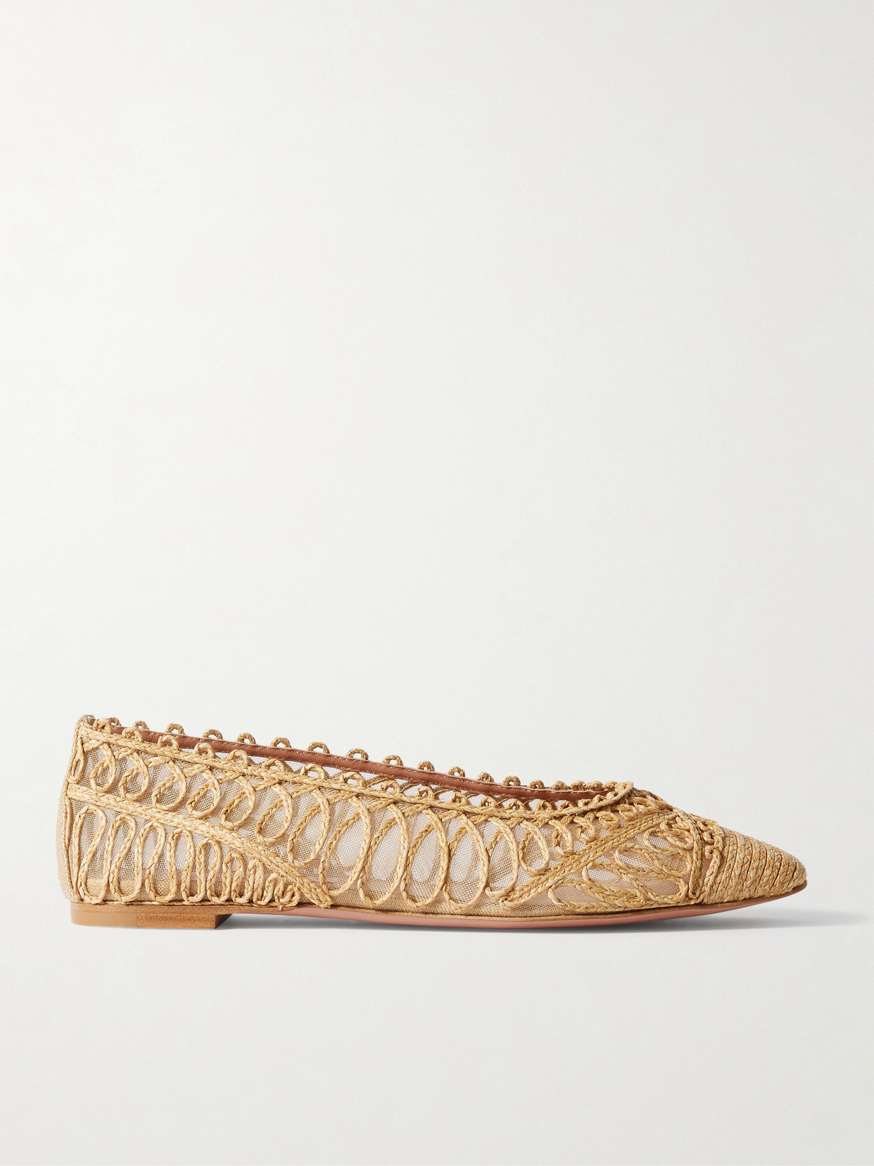 Aquazzura Kahlo Raffia And Mesh Ballet Flats In Neutrals