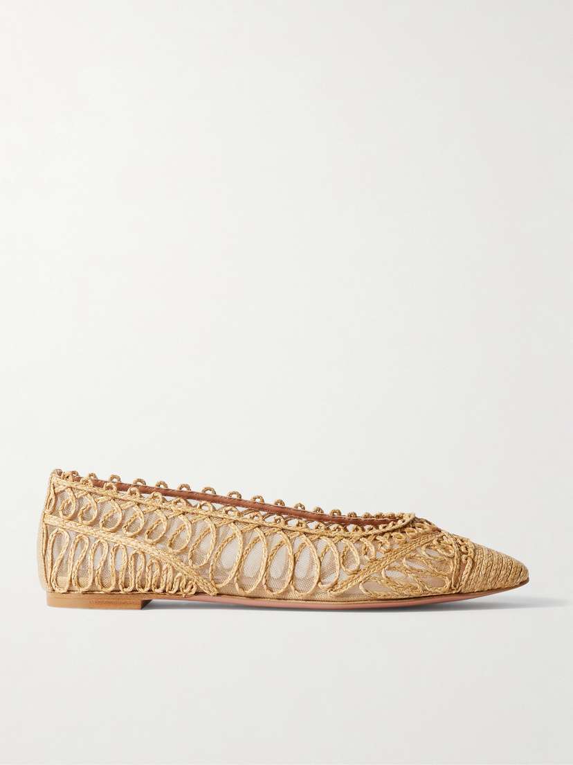 Aquazzura Kahlo Raffia And Mesh Ballet Flats