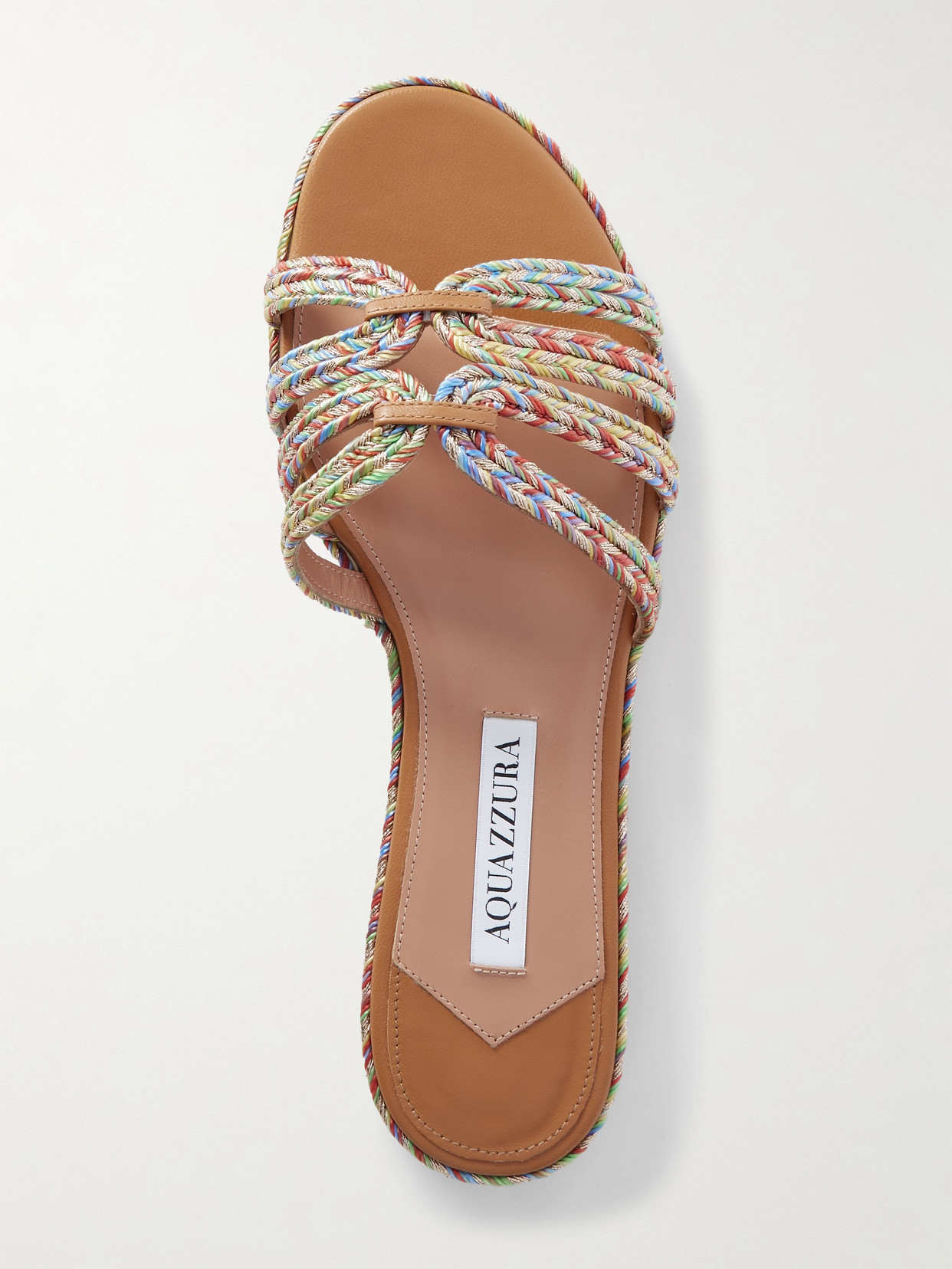 Shop Aquazzura Playita Leather-trimmed Metallic Woven Cord Slides In Multi