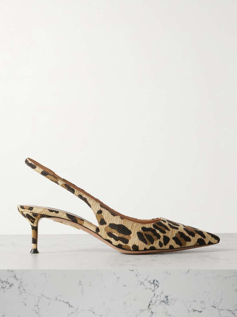 Aquazzura New Purist 50 Leopard-print Raffia Slingback Pumps