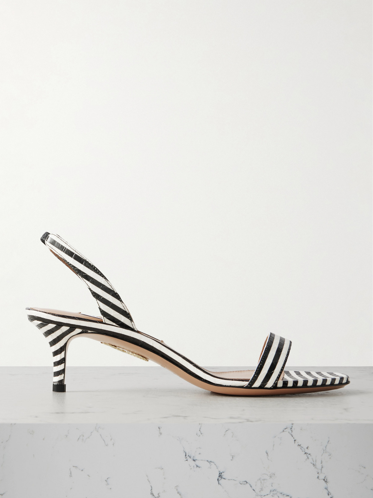Aquazzura So Nude 50 Striped Elaphe Slingback Sandals In Black