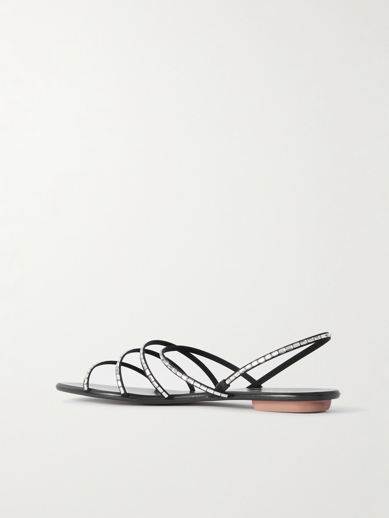Aquazzura Mistica Crystal-embellished Grosgrain Slingback Sandals In Black