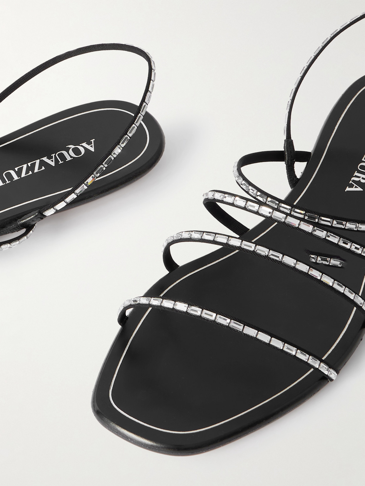Aquazzura Mistica Crystal-embellished Grosgrain Slingback Sandals In Black