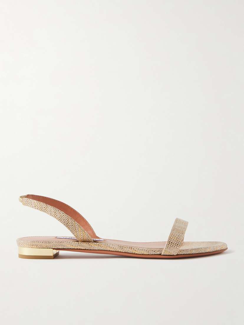 Aquazzura So Nude Woven Raffia And Metallic Leather Slingback Sandals