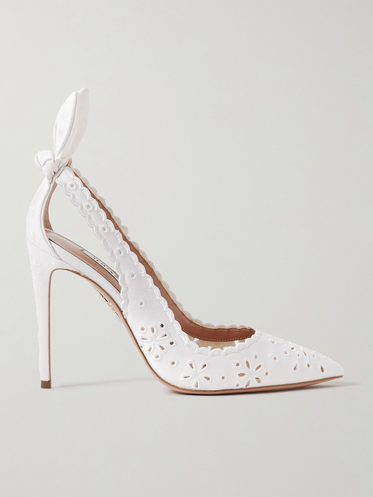 Aquazzura Bow Tie 105 Broderie Anglaise Canvas Pumps In White