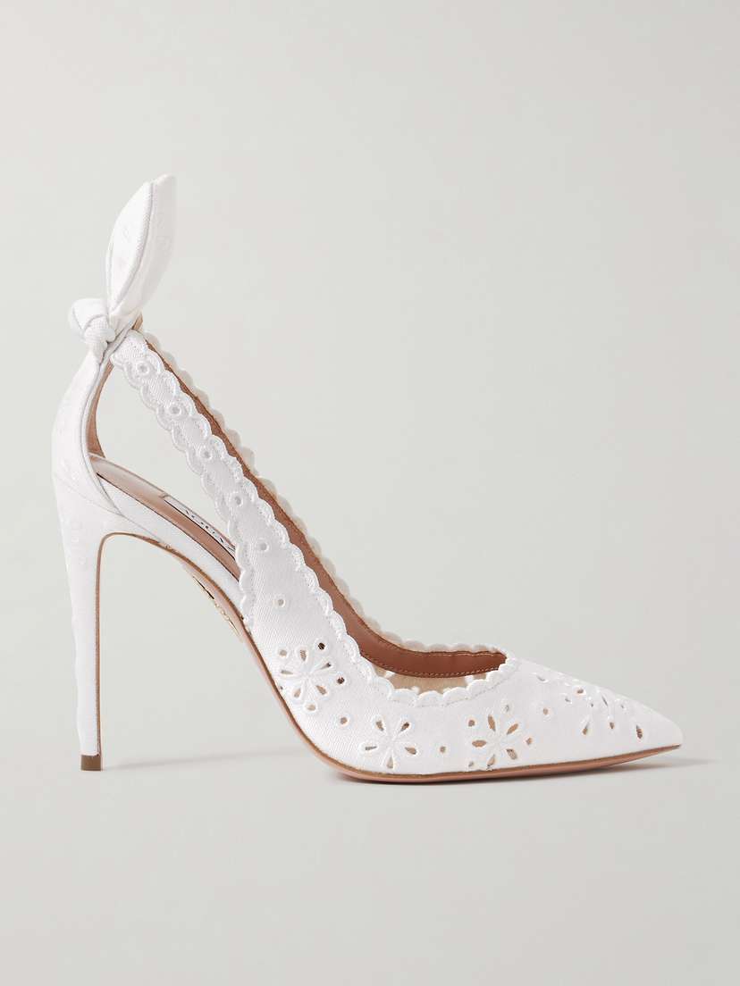 Aquazzura Bow Tie 105 Broderie Anglaise Canvas Pumps