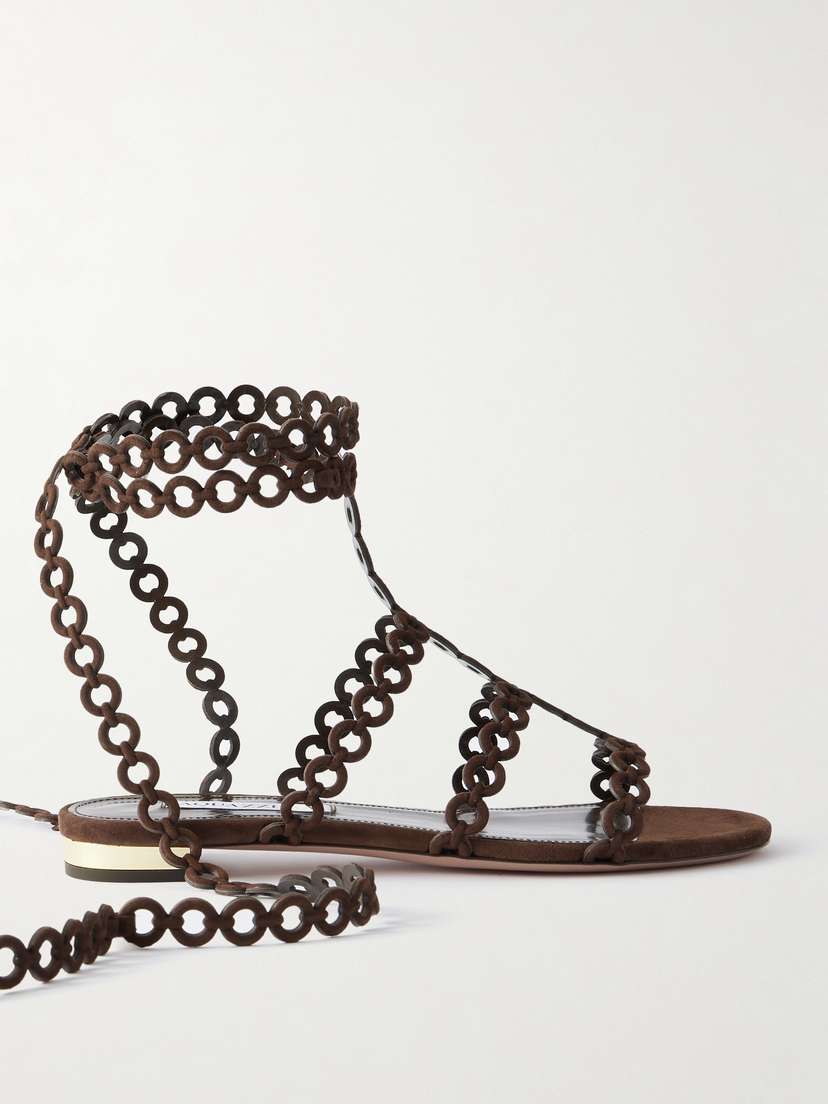 Aquazzura Infinity Chain Cutout Suede Sandals