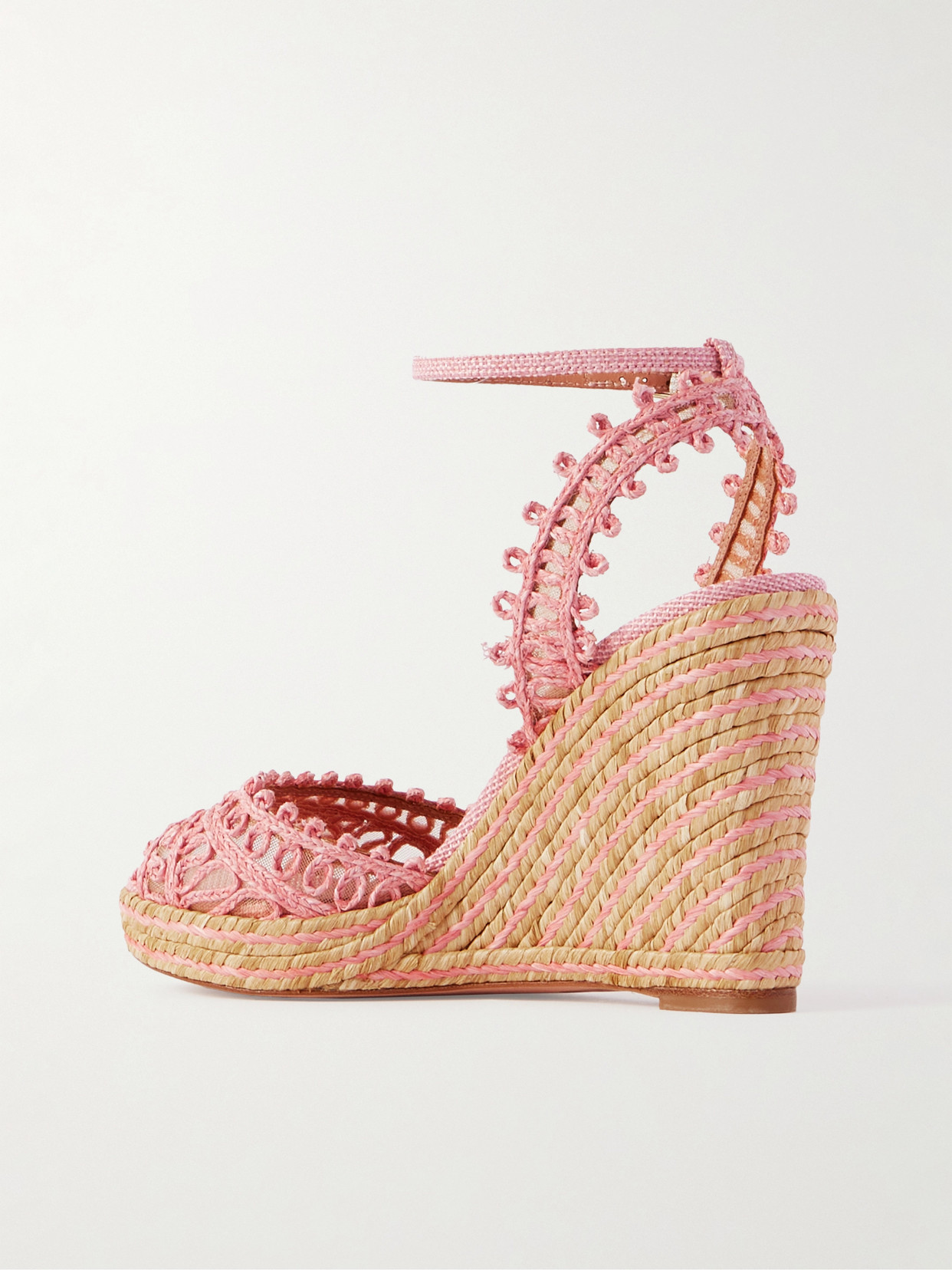 Aquazzura Kahlo Mesh-trimmed Raffia Wedge Espadrilles