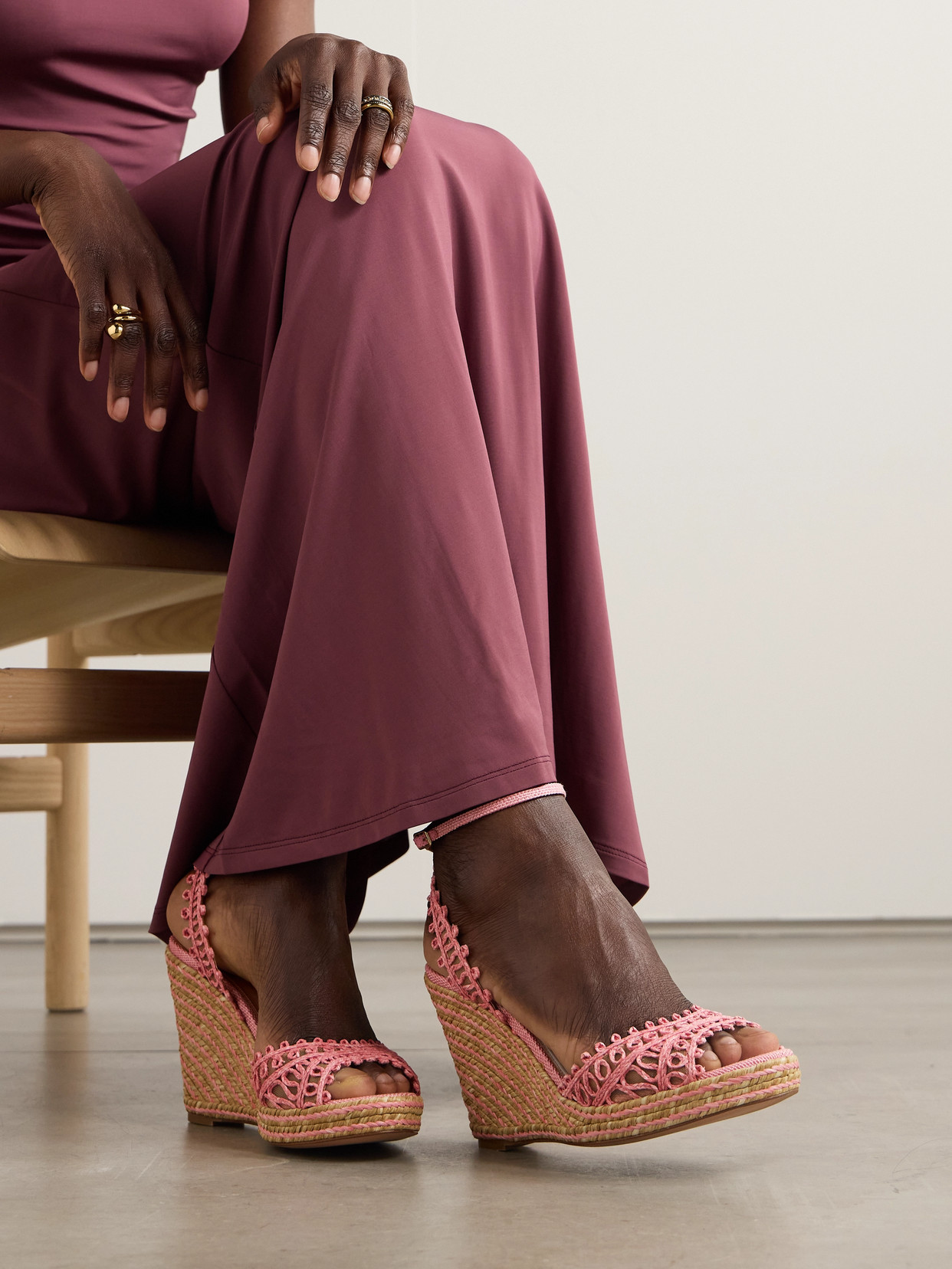 Aquazzura Kahlo Mesh-trimmed Raffia Wedge Espadrilles