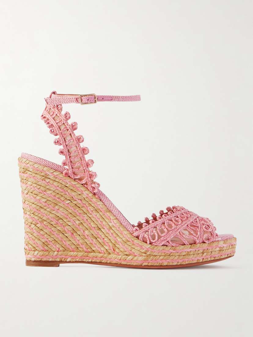 Aquazzura Kahlo Mesh-trimmed Raffia Wedge Espadrilles