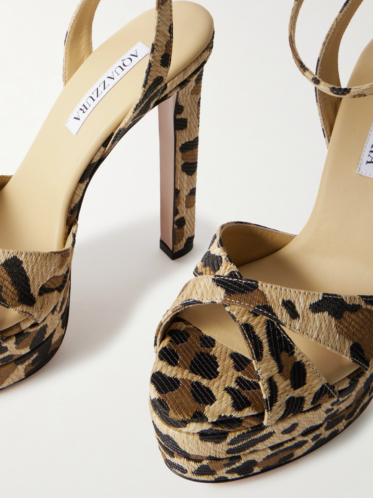 Aquazzura Divine Plateau 130 Leopard-print Raffia Platform Sandals In Animal Print