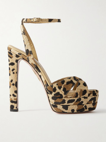 AQUAZZURA Divine Plateau 130 leopard-print raffia platform sandals