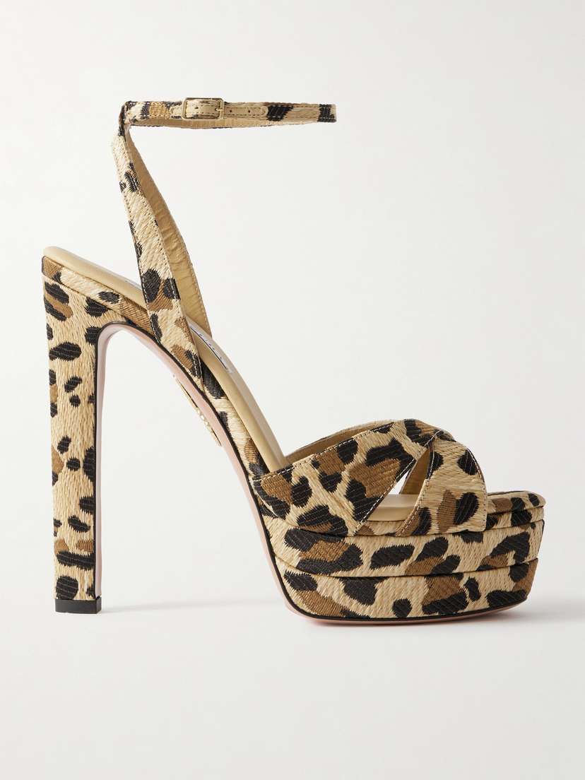 Aquazzura Divine Plateau 130 Leopard-print Raffia Platform Sandals
