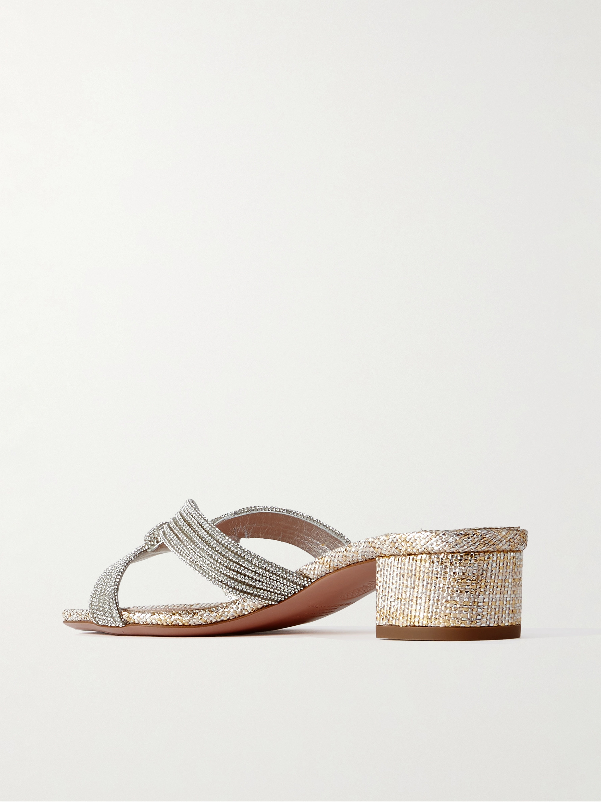 AQUAZZURA - Muse 35 crystal-embellished metallic leather mules | Plush