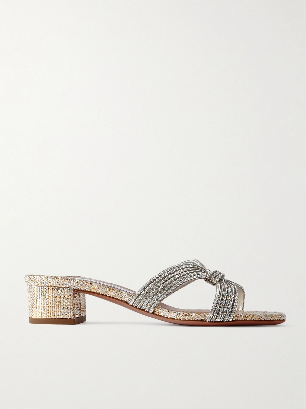 Aquazzura Muse 35 Crystal-embellished Metallic Leather Mules In Gold