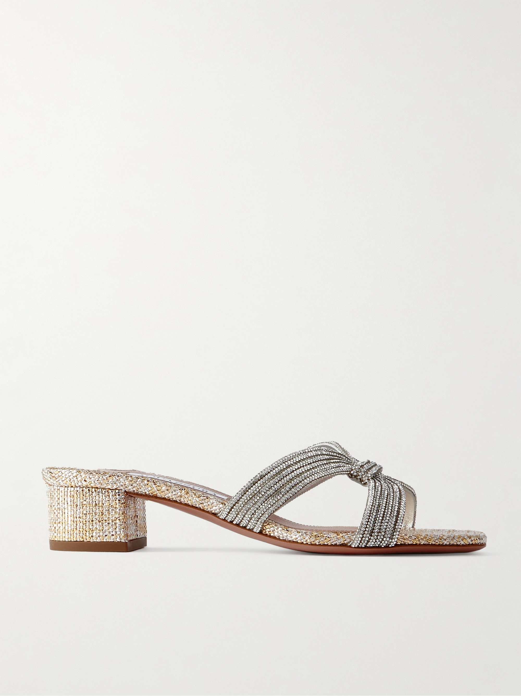 AQUAZZURA - Muse 35 crystal-embellished metallic leather mules | Plush