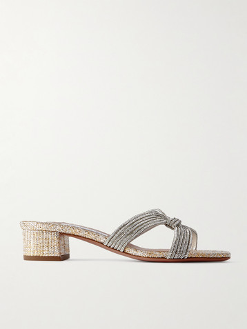 AQUAZZURA - Muse 35 crystal-embellished metallic leather mules | Plush