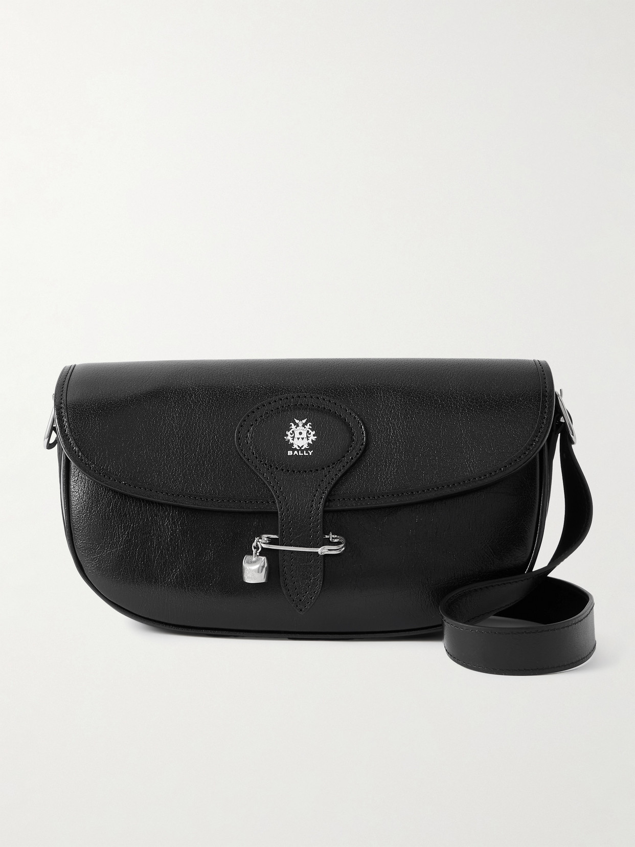 Bally Beckett Embellished Glossed Textured-leather Shoulder Bag In Black