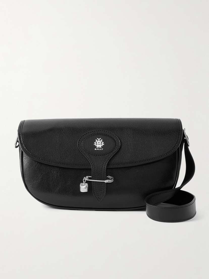 BALLY Beckett Embellished Glossed Textured-leather Shoulder Bag