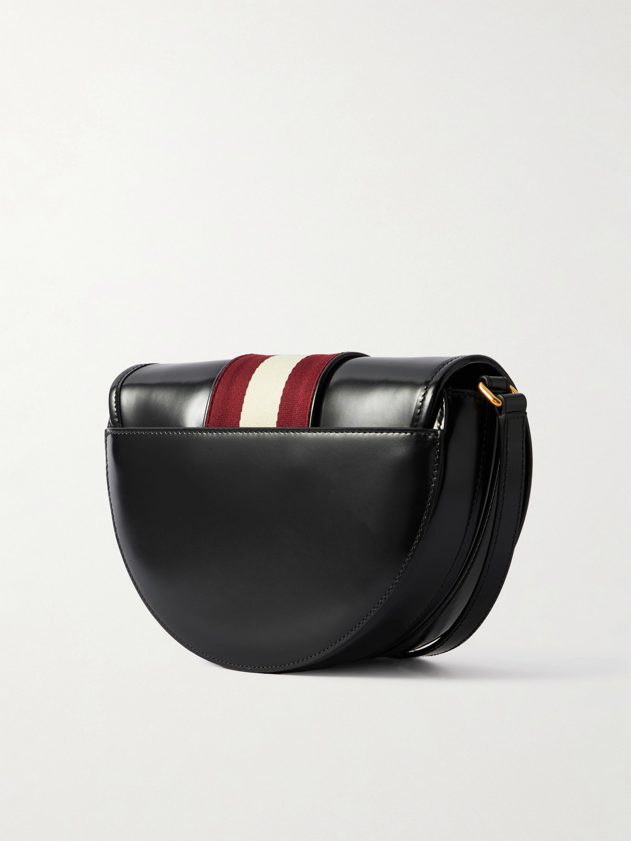 Shop Bally Beckett Webbing-trimmed Glossed-leather Shoulder Bag