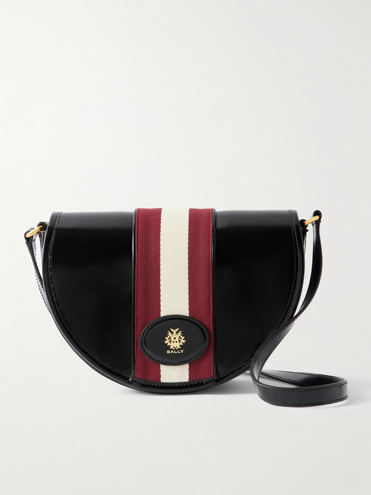 Shop Bally Beckett Webbing-trimmed Glossed-leather Shoulder Bag
