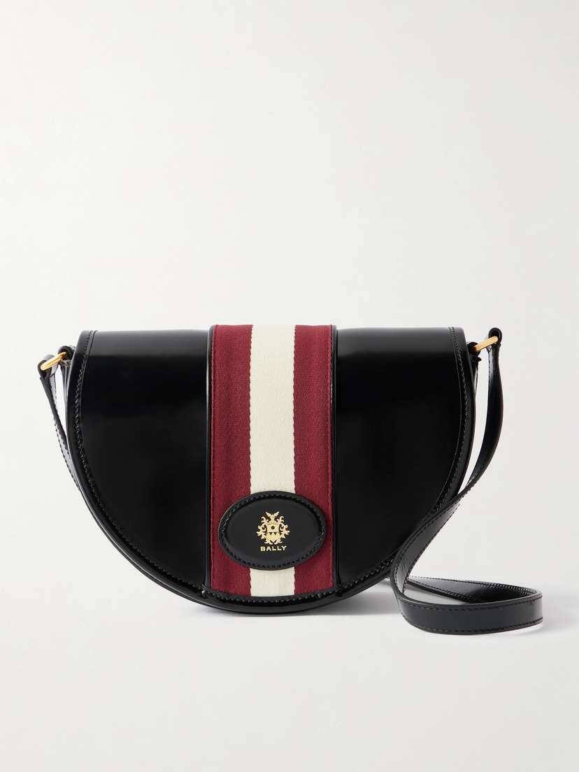 BALLY Beckett Webbing-trimmed Glossed-leather Shoulder Bag