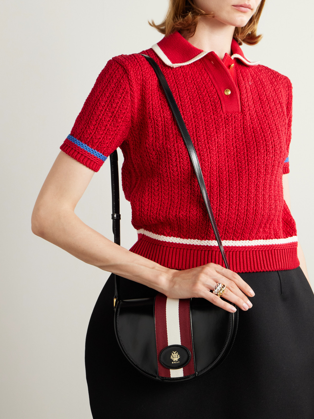 Shop Bally Beckett Webbing-trimmed Glossed-leather Shoulder Bag