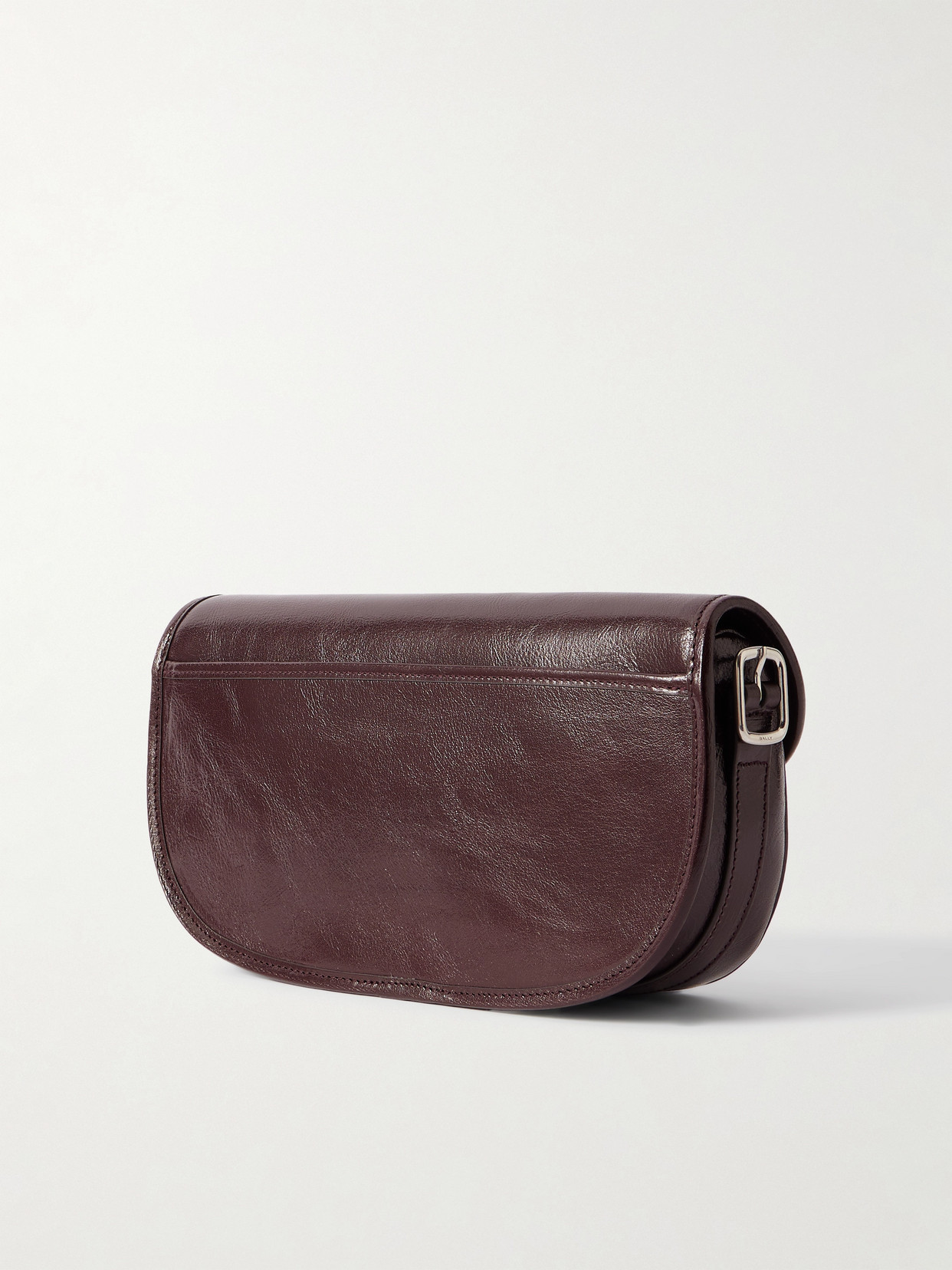 Bally Beckett Embellished Glossed Textured-leather Shoulder Bag In Brown