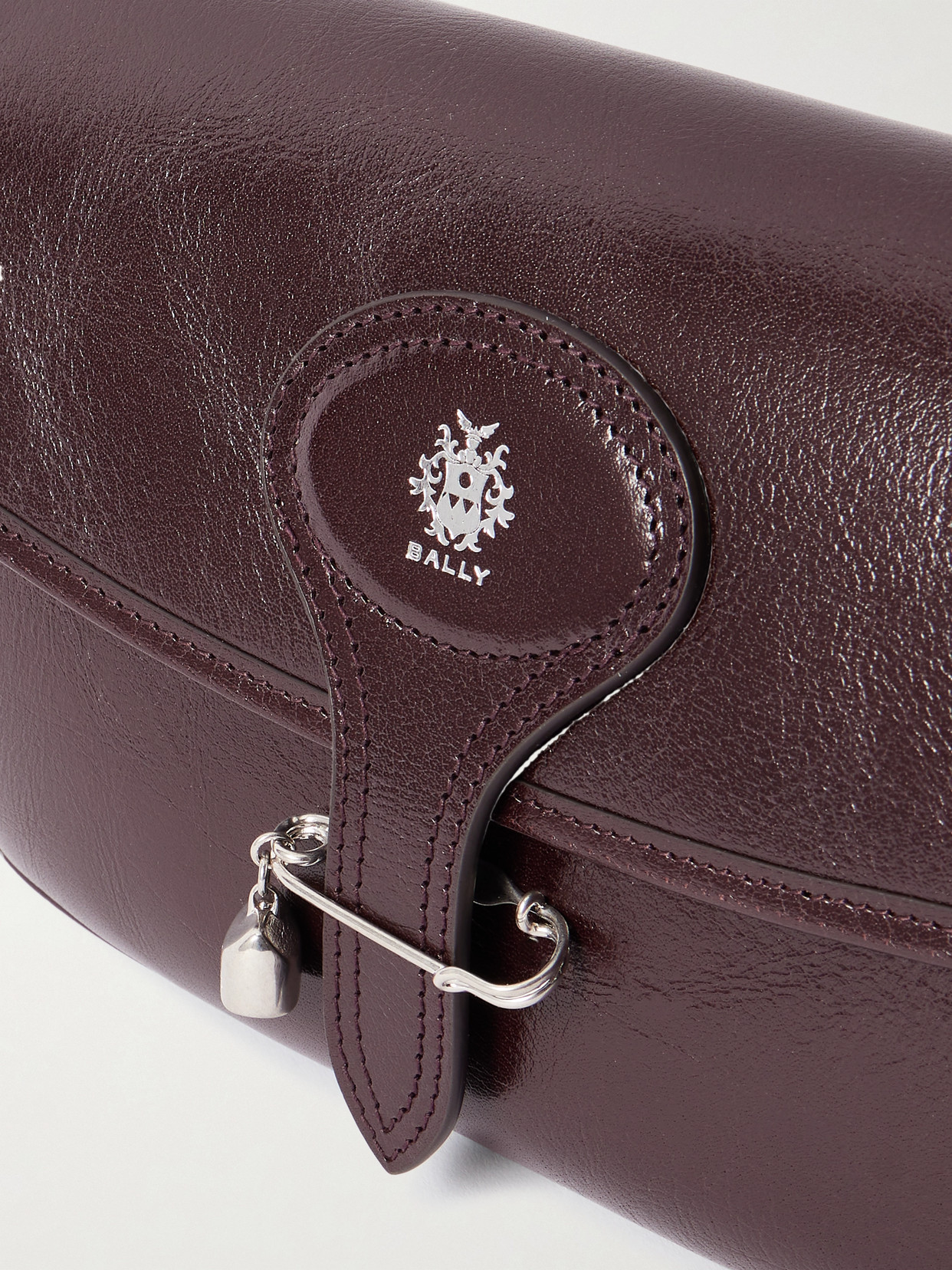 Bally Beckett Embellished Glossed Textured-leather Shoulder Bag In Brown