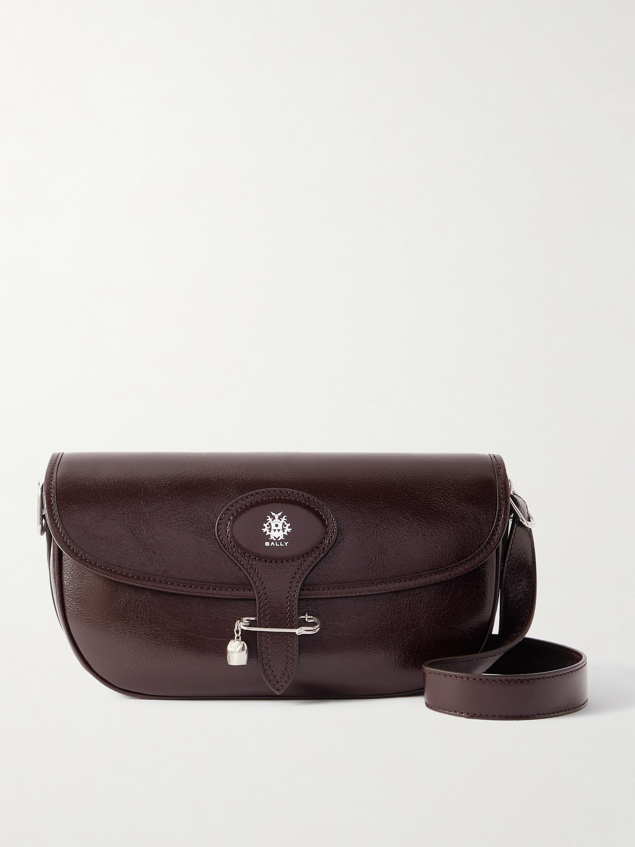 Bally Beckett Embellished Glossed Textured-leather Shoulder Bag In Brown