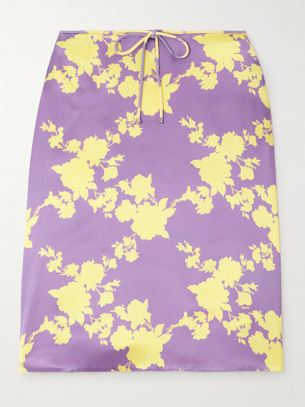 Versace Floral-print Silk-satin Midi Skirt In Purple