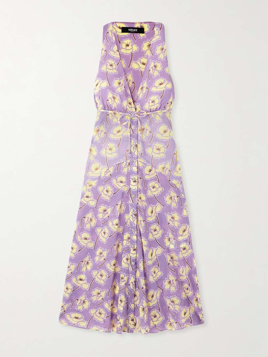belted floral-print silk-blend georgette midi dress