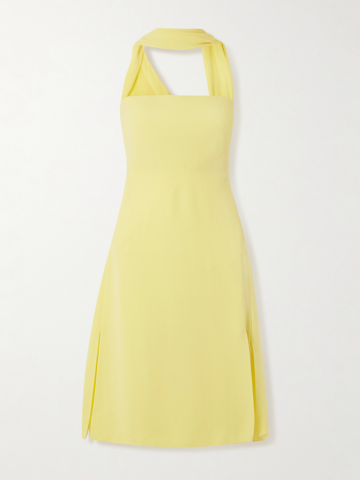 Versace Scarf-effect Cutout Chiffon-trimmed Silk-cady Mini Dress In Yellow