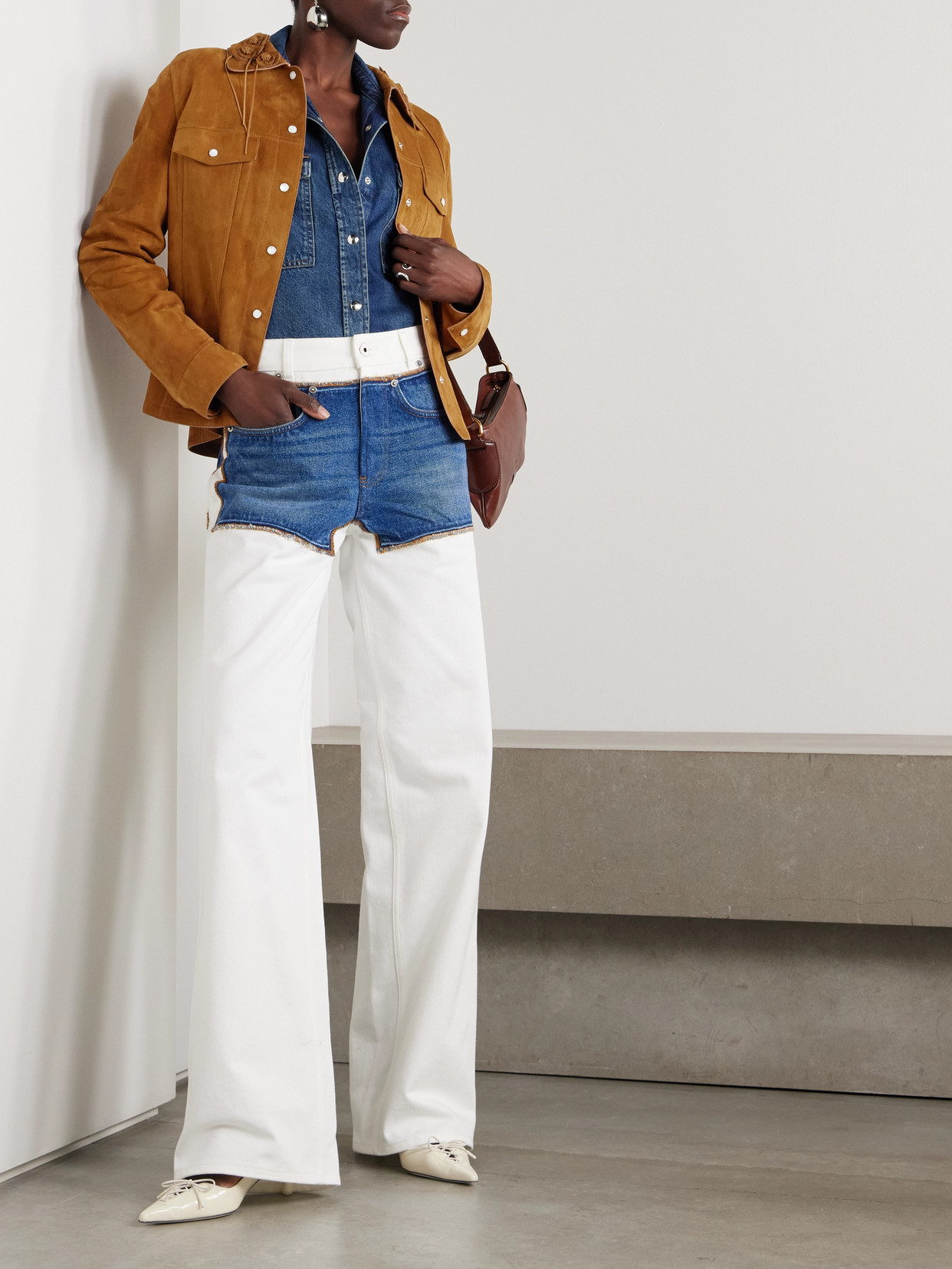 Versace Appliquéd Suede Jacket In Brown