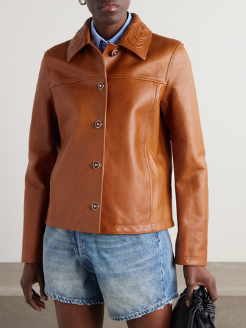 Versace Debossed paneled textured-leather jacket