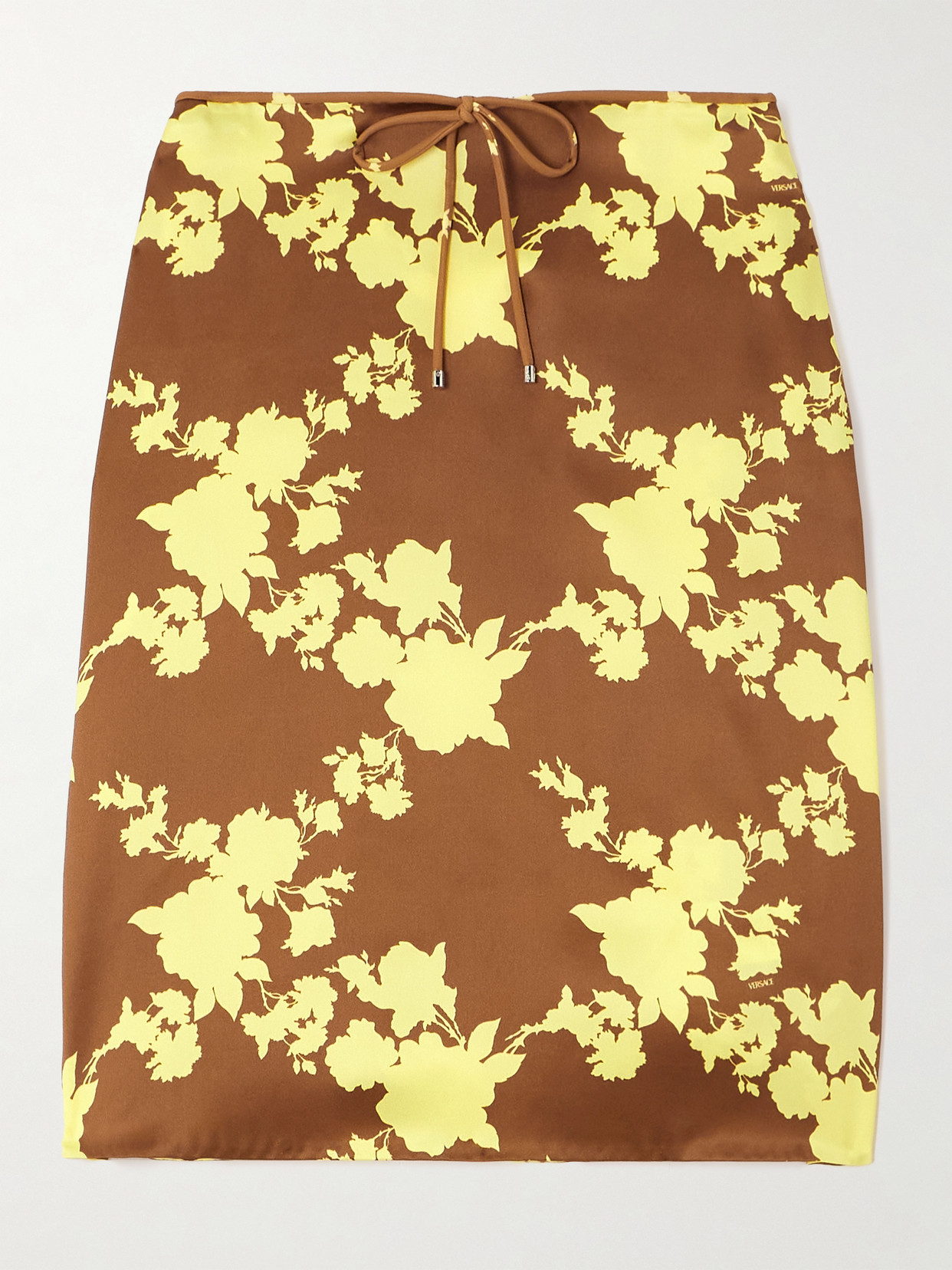 Versace - Floral-print Silk-satin Midi Skirt - Brown