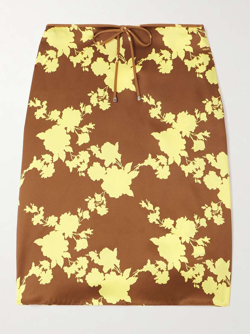 Versace Floral-print Silk-satin Midi Skirt
