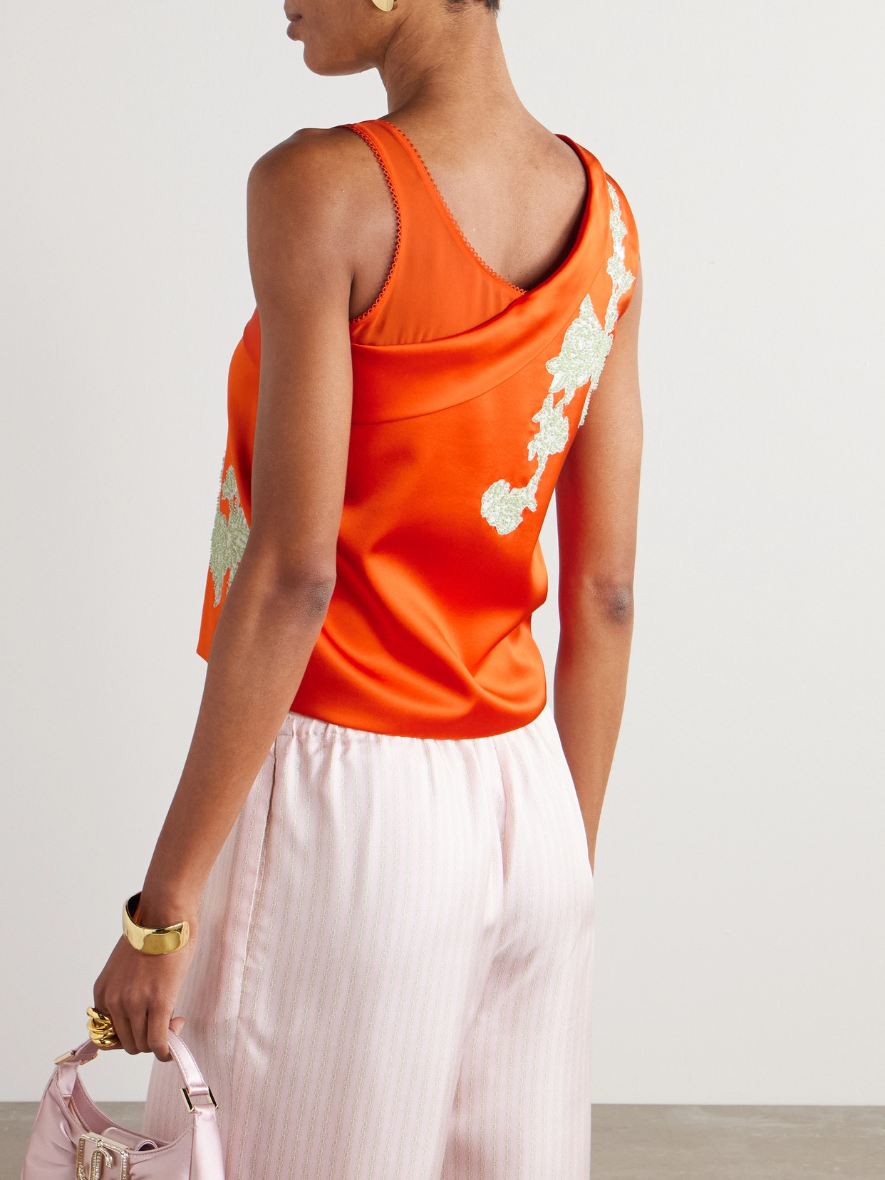 Appliquéd Silk-Satin Top