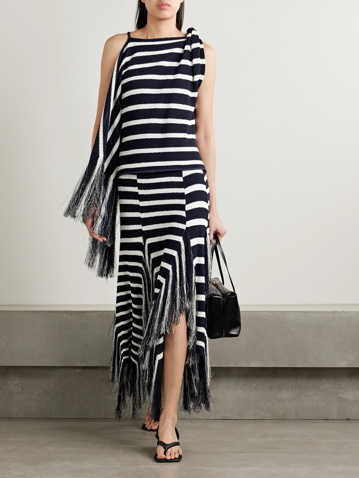 PROENZA SCHOULER YVES ASYMMETRIC FRINGED KNITTED TOP