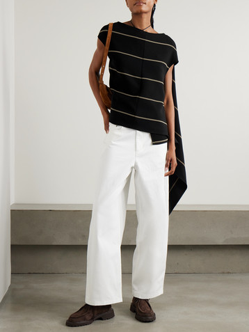 Proenza Schouler Sutton button-detailed asymmetric paneled striped crepe top
