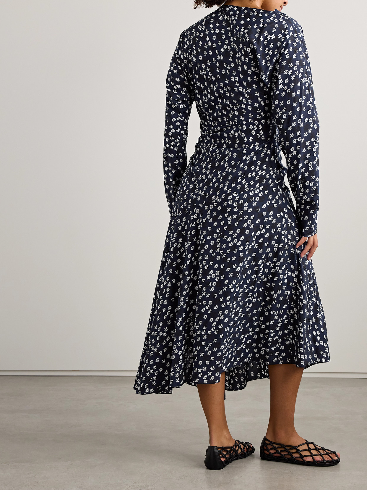 PROENZA SCHOULER ALINA DRAPED FLORAL-PRINT CREPE MIDI DRESS